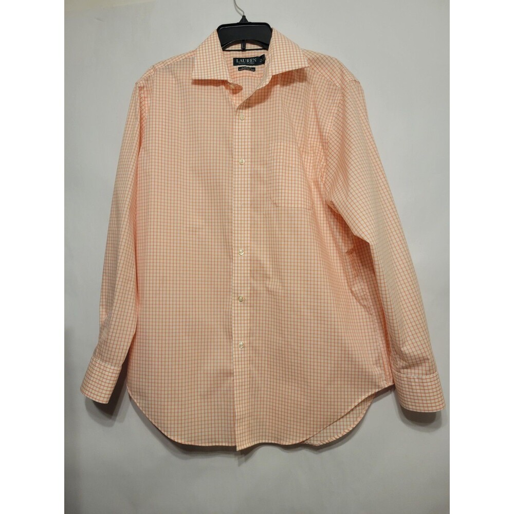 Ralph Lauren Shirt Mens 16.5 34/35 Long Sleeve Button Up Orange Whit Classic Fit